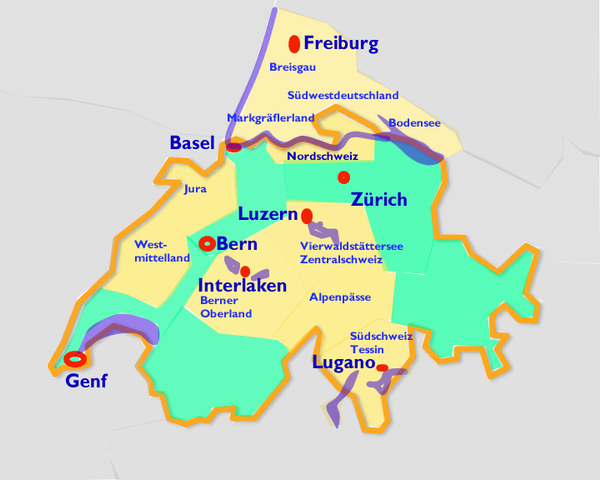 Karte Schweiz und Südwestdeutschland